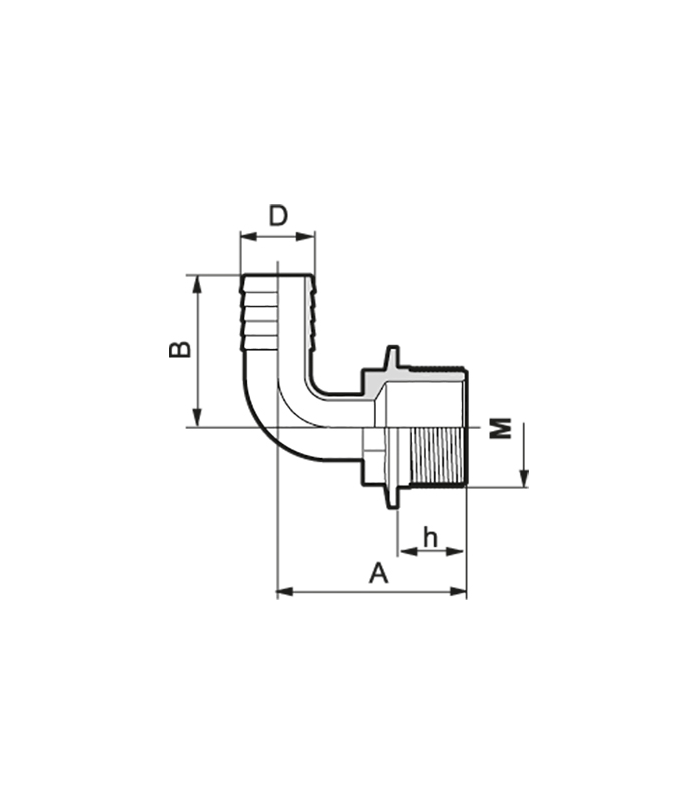 Hose tail coupler - angled - Male BSP (with sealing shoulder)
